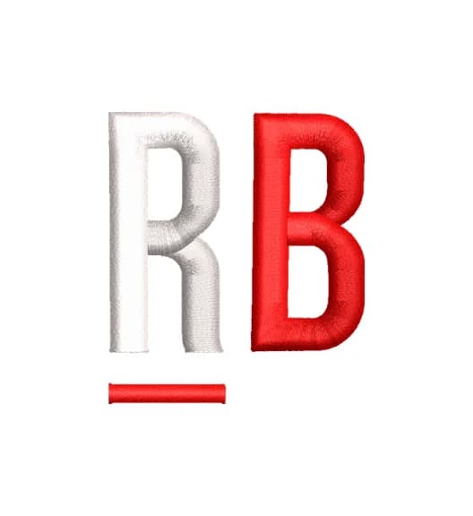 Red and white RB lettering artwork